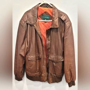 Vintage Hill & Archer Brown Leather Bomber Aviator Jacket, Size 46, Adult XL